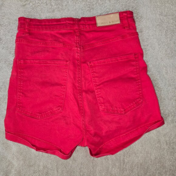 Pull & Bear Red Denim High-Waisted women's Shorts - Size 26 - Picture 2 of 8